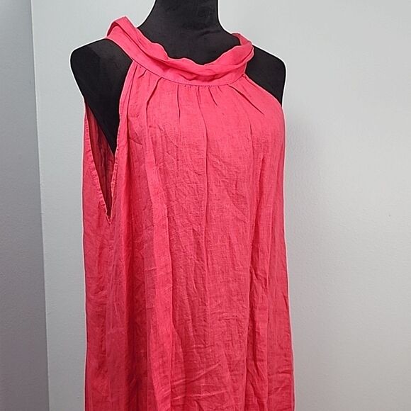 Bellambia Linen XL Hot Pink Sleeveless Dress Shift Round Neck Bow Italy - Picture 3 of 11